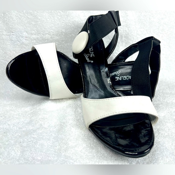 MADELINE STUART, black & white 3.5 inch heel. Elastic band with white button - Picture 3 of 8